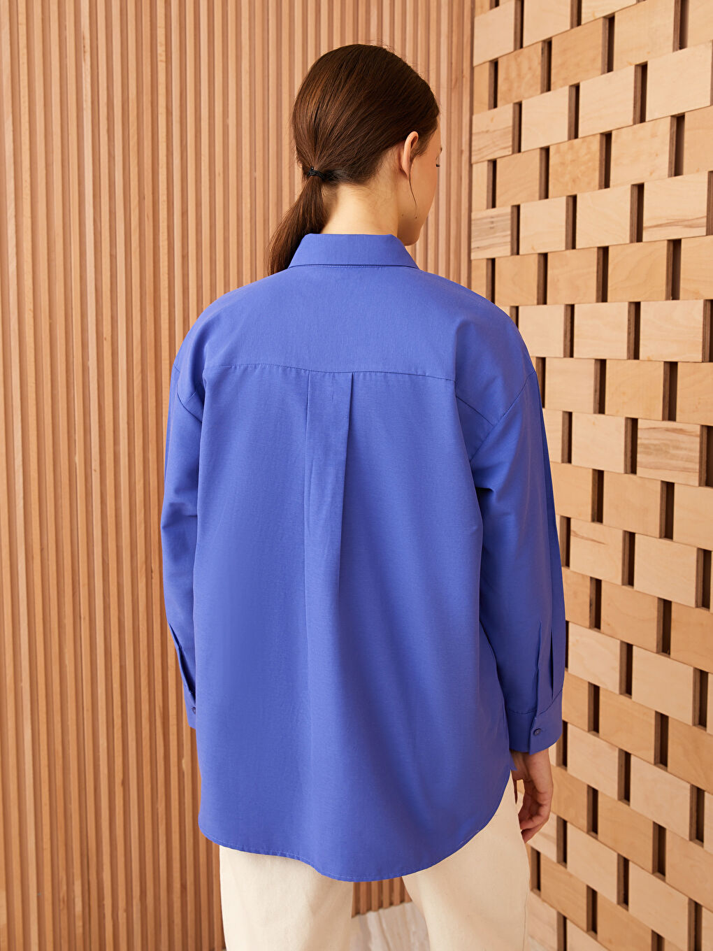 Tunique Chemise Popeline Uni à Manches Longues pour Femmes-4