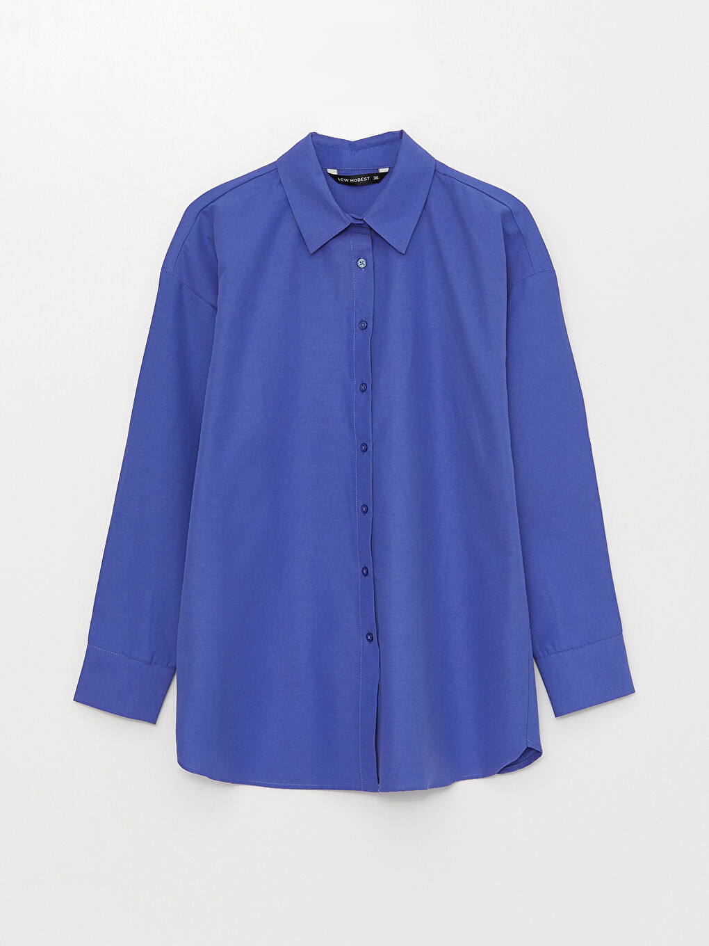 Tunique Chemise Popeline Uni à Manches Longues pour Femmes-5