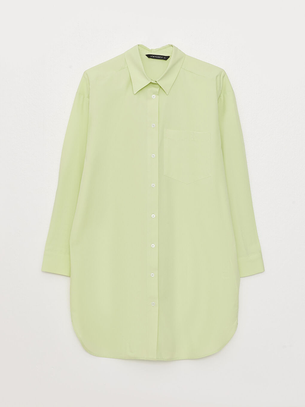 Yeşil Düz Uzun Kollu Oversize Kadın Gömlek Tunik-5