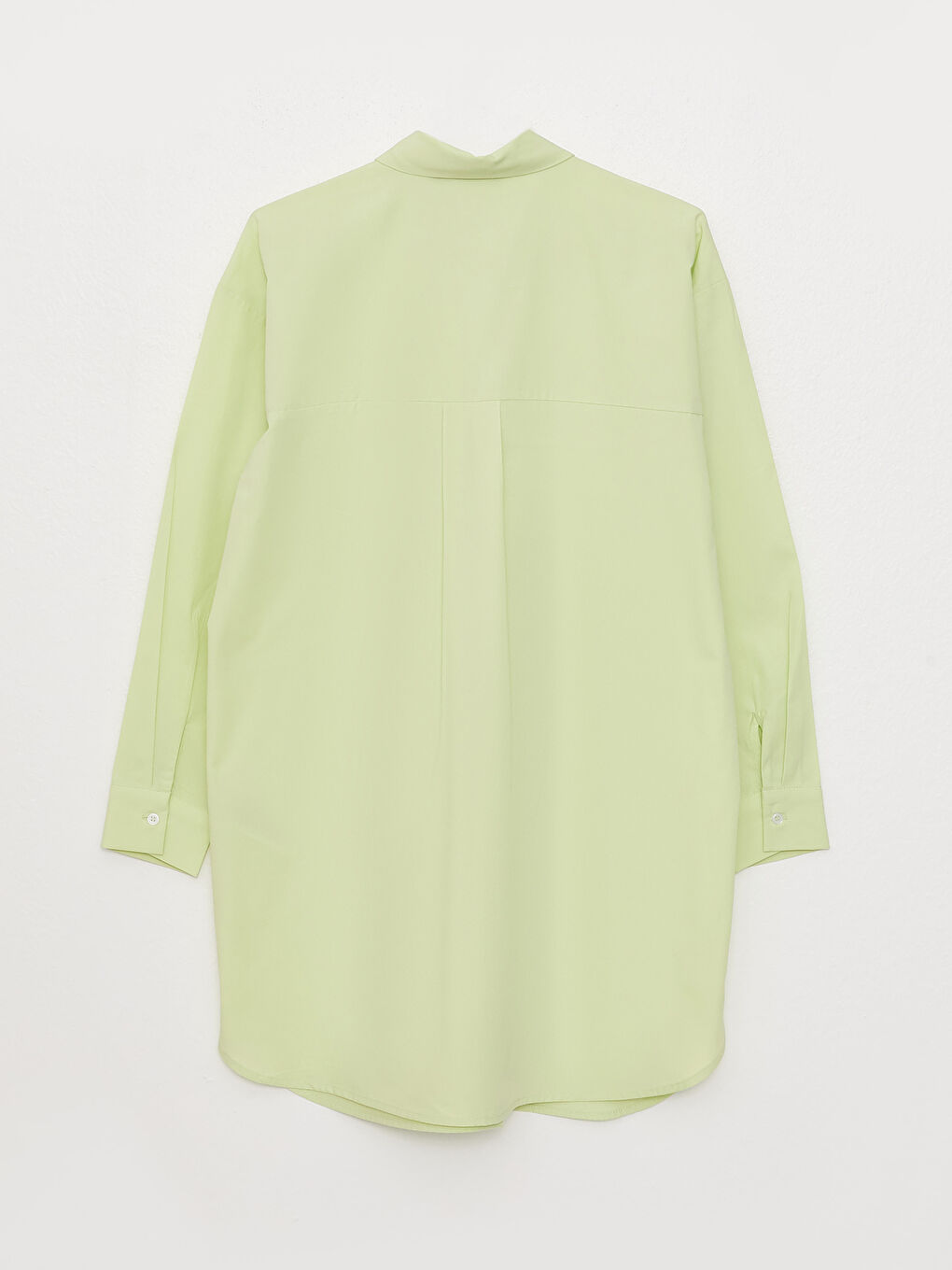 Yeşil Düz Uzun Kollu Oversize Kadın Gömlek Tunik-6