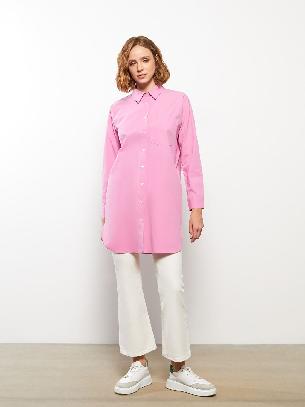 Plain Long Sleeve Oversize Women's Shirt Tunic-1