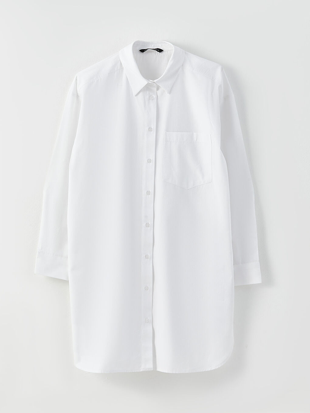 Beyaz Düz Uzun Kollu Oversize Kadın Gömlek Tunik-5