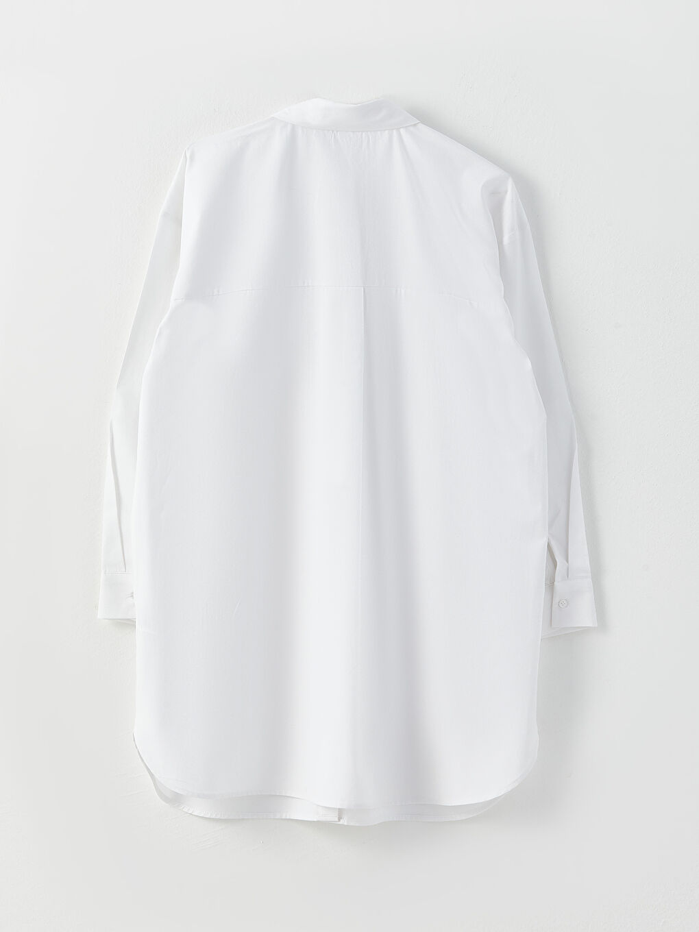 Beyaz Düz Uzun Kollu Oversize Kadın Gömlek Tunik-6
