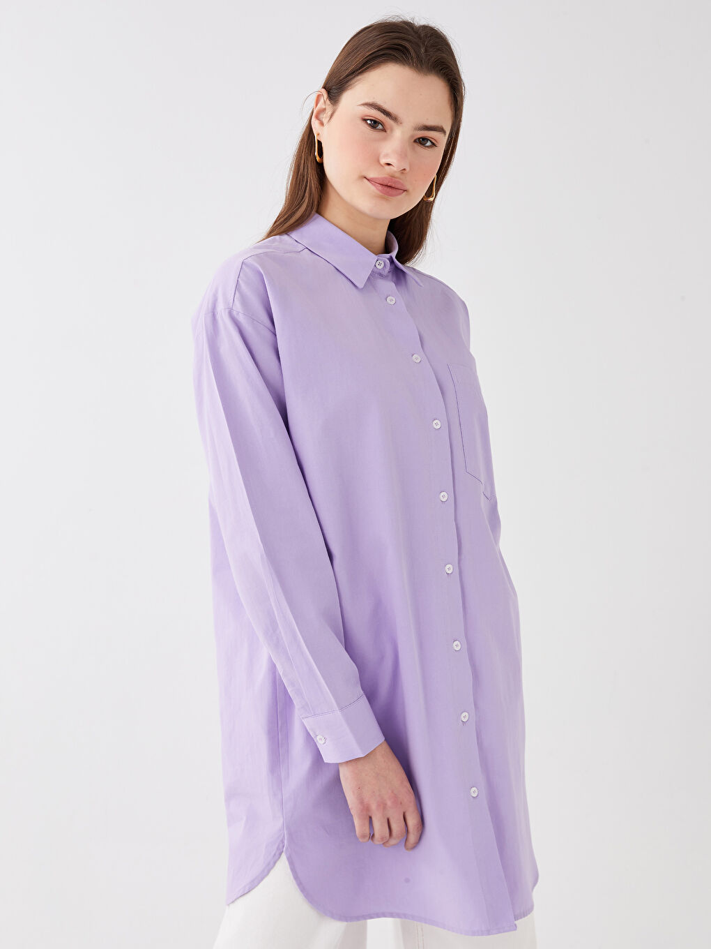 قميص تونيك سادة كم طويل واسع للسيدات-1