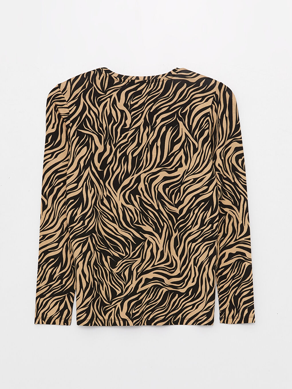 Siyah Bisiklet Yaka Desenli Uzun Kollu Kadın Tişört-6