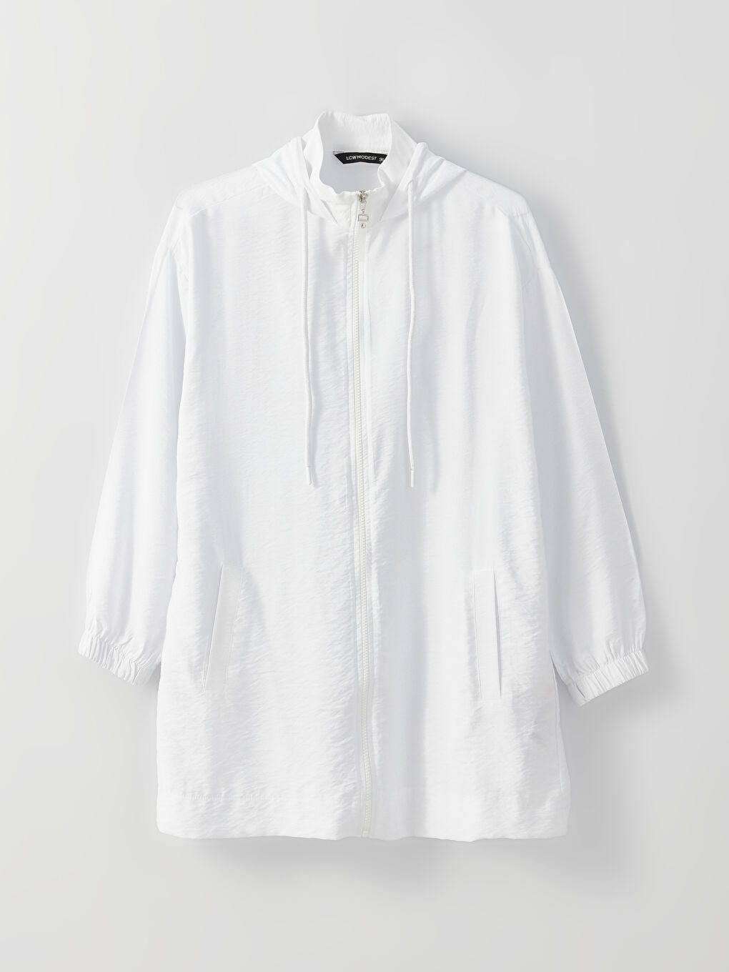 Beyaz Kapüşonlu Düz Uzun Kollu Kadın Tunik-5