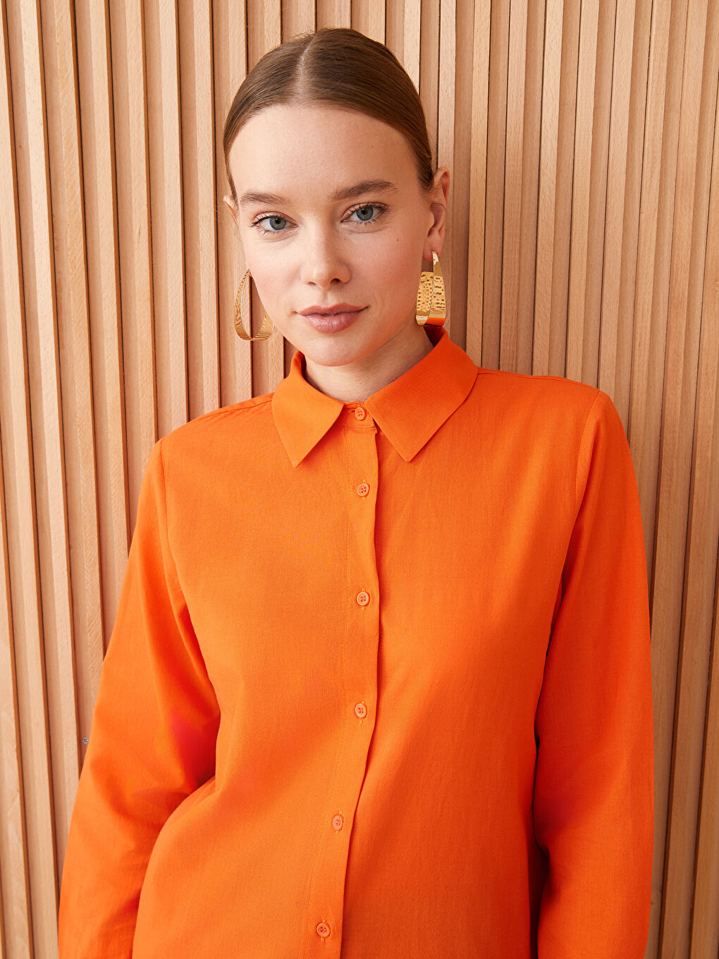 تونيك قميص سادة كم طويل للسيدات-1