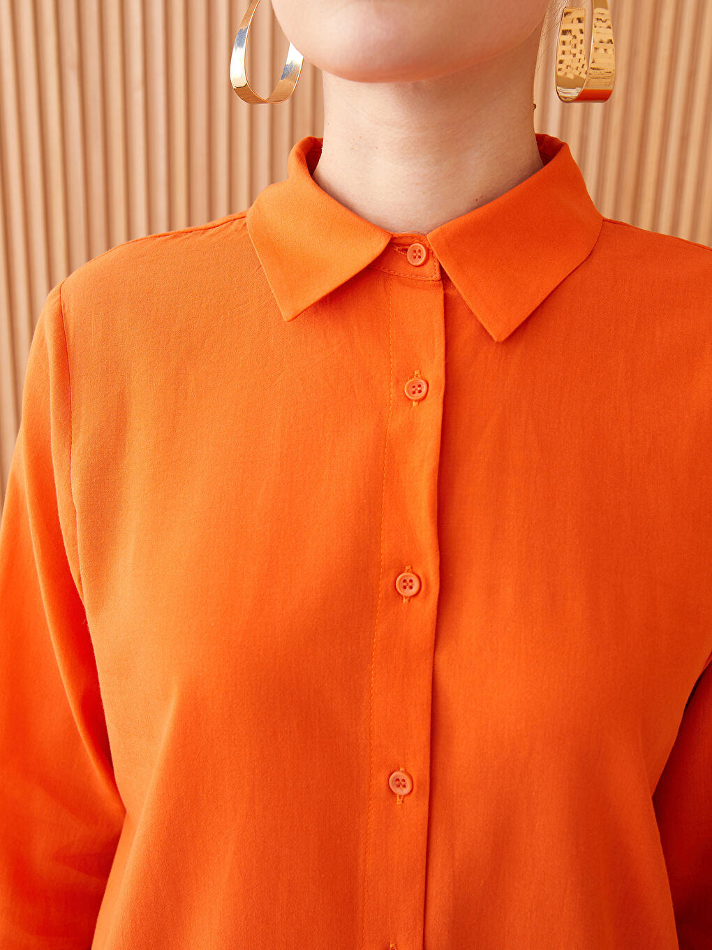 تونيك قميص سادة كم طويل للسيدات-3