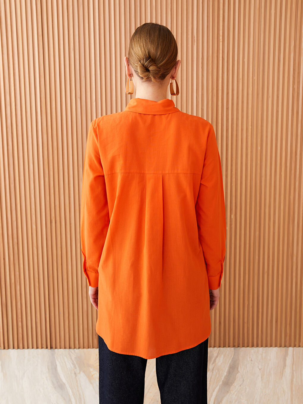 تونيك قميص سادة كم طويل للسيدات-4