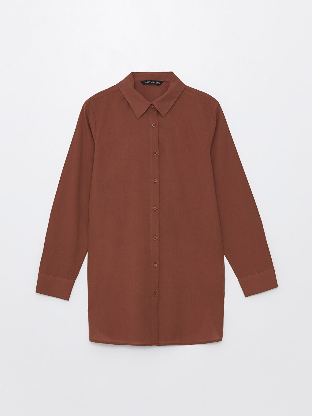 Kahverengi Düz Uzun Kollu Kadın Gömlek Tunik-5