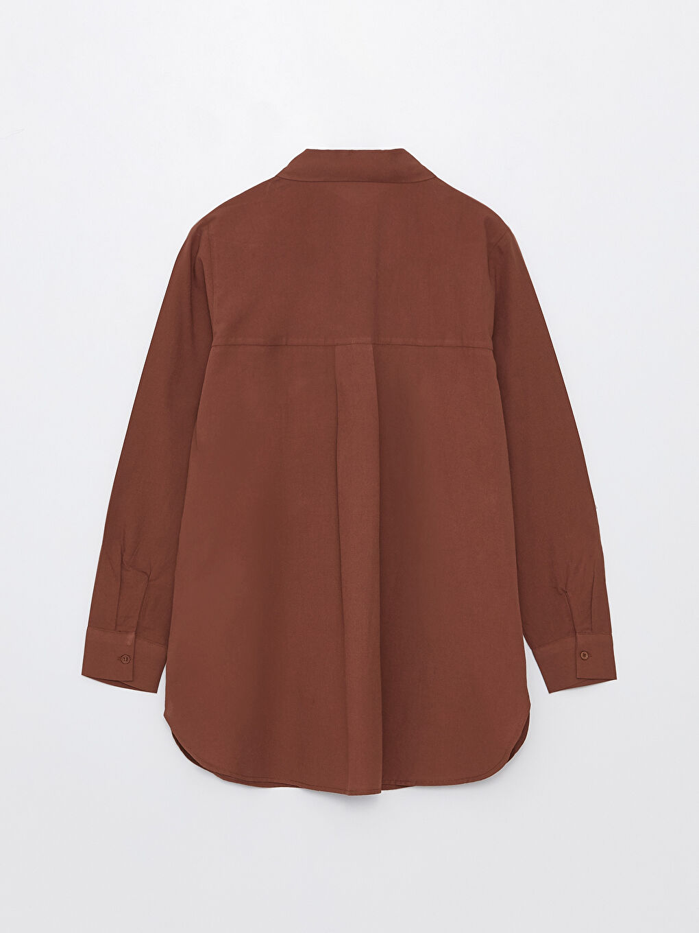 Kahverengi Düz Uzun Kollu Kadın Gömlek Tunik-6