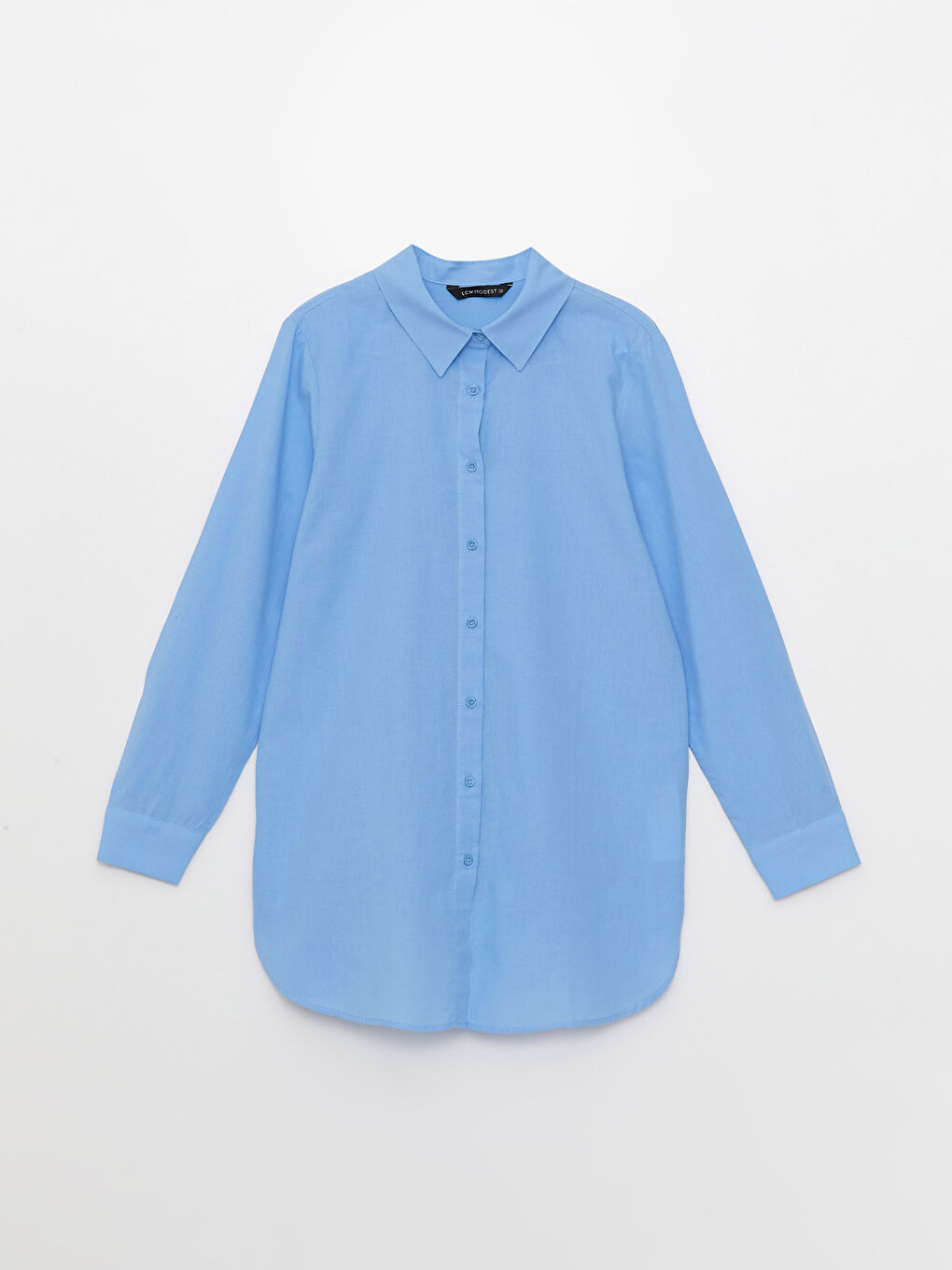 Mavi Düz Uzun Kollu Kadın Gömlek Tunik-5