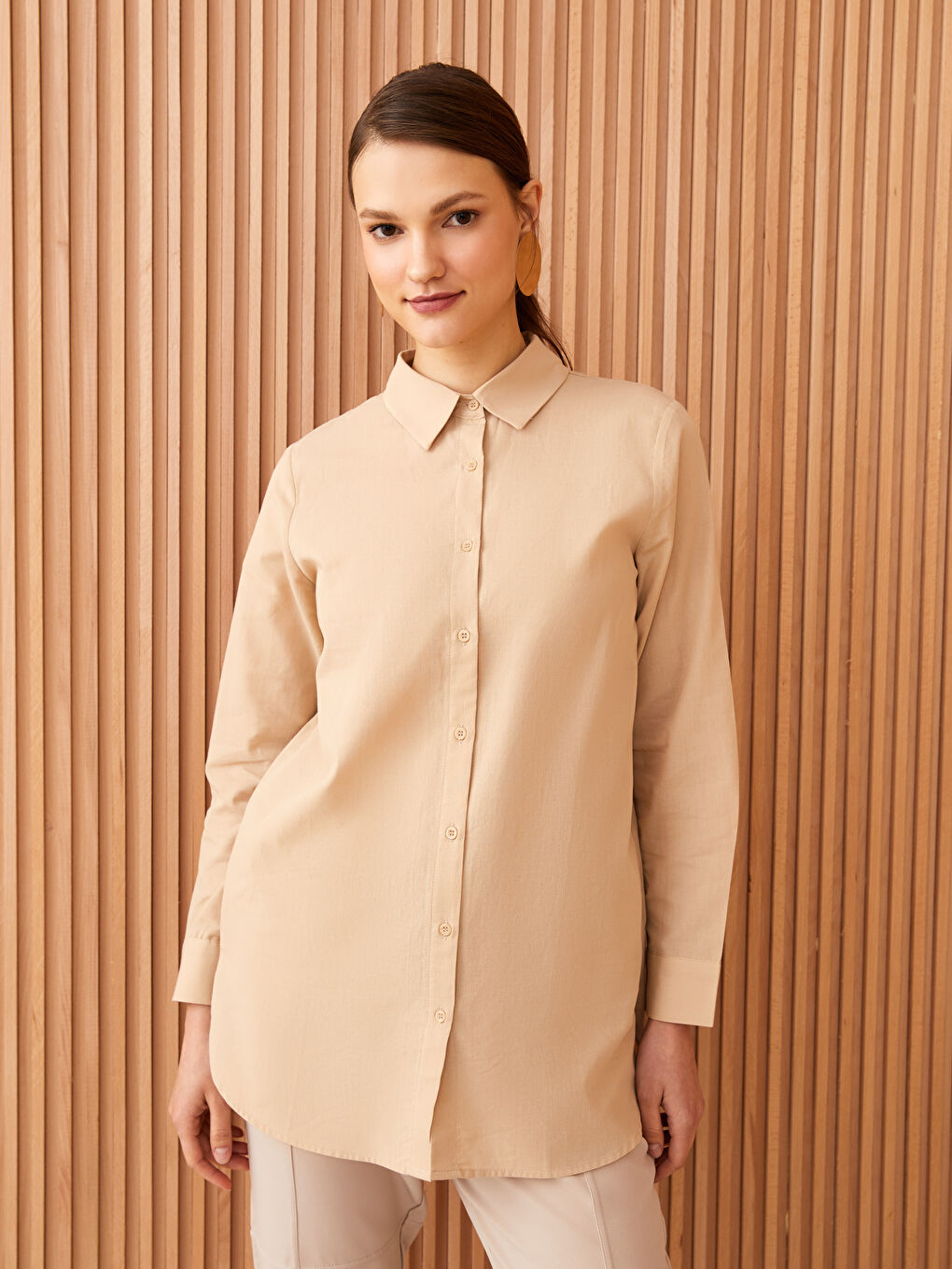 Plain Long Sleeve Women's Shirt Tunic-1