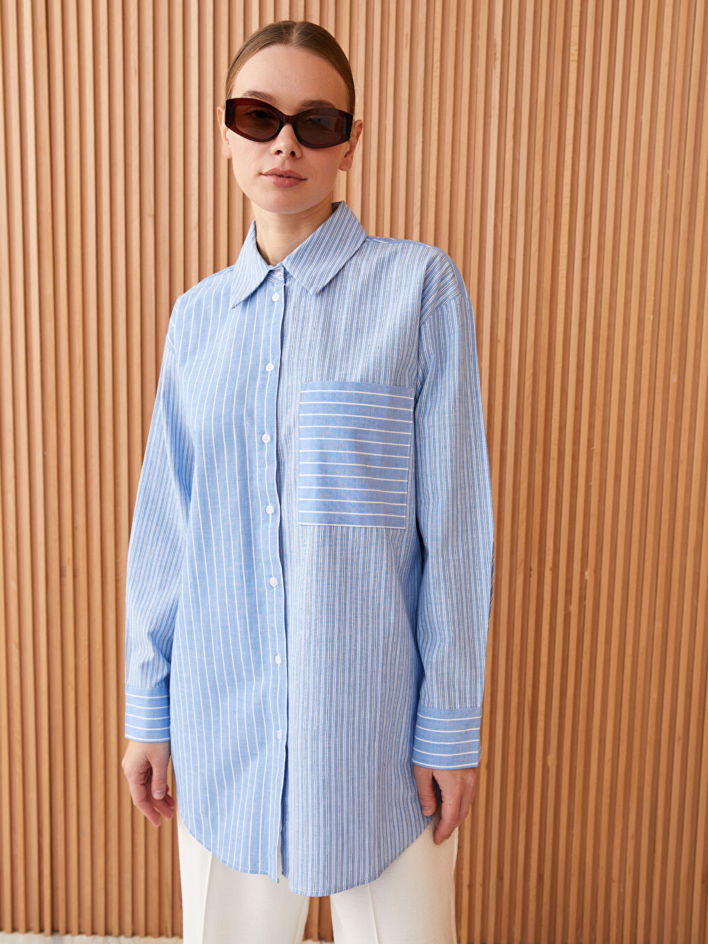 Tunică Cămașă Supradimensionată Vărgată pentru Femei-1