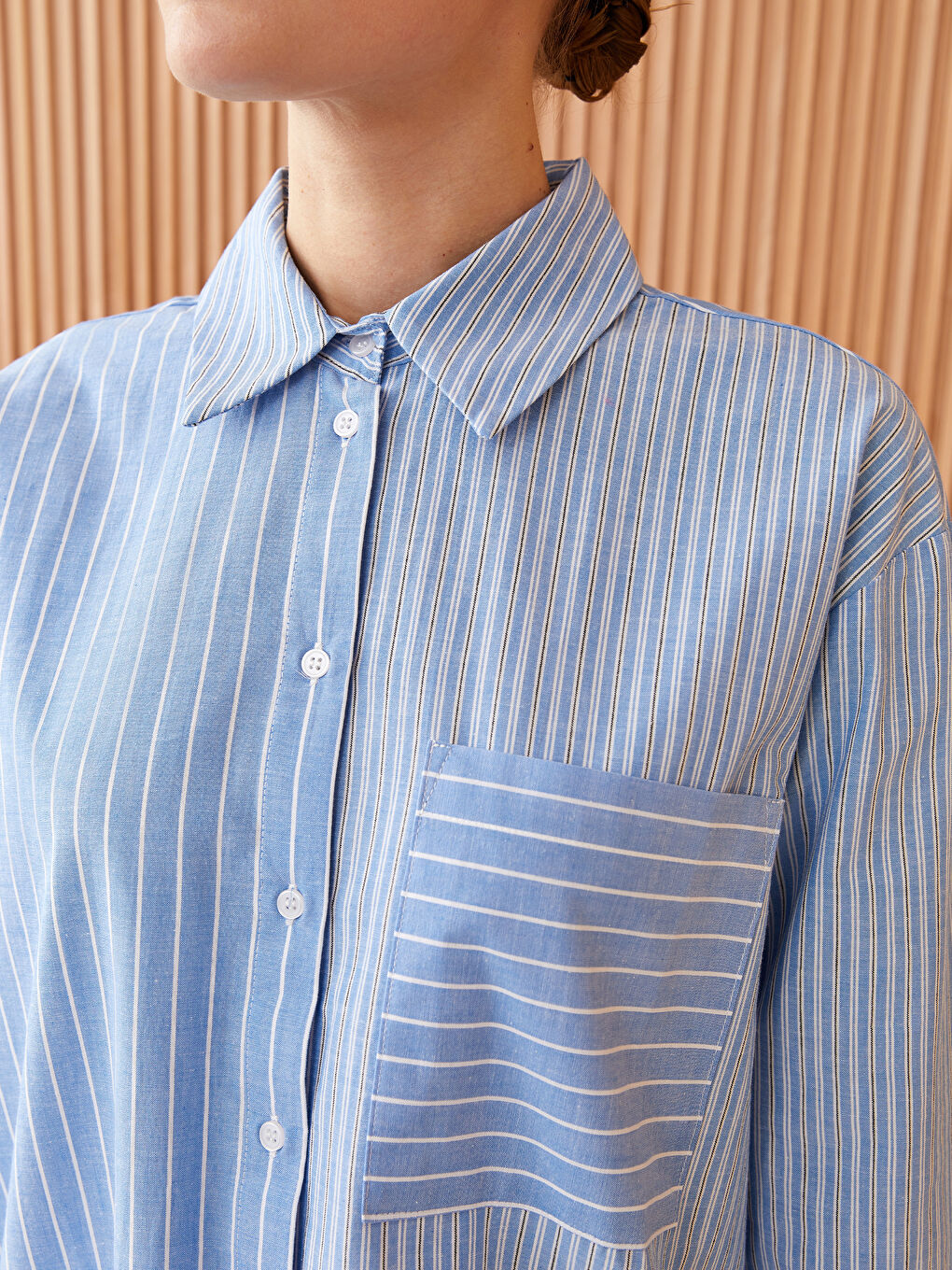 Tunică Cămașă Supradimensionată Vărgată pentru Femei-3