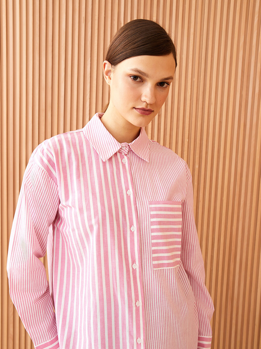 LCW Modest Striped Oversize Women's Shirt Tunic -S3CC46Z8