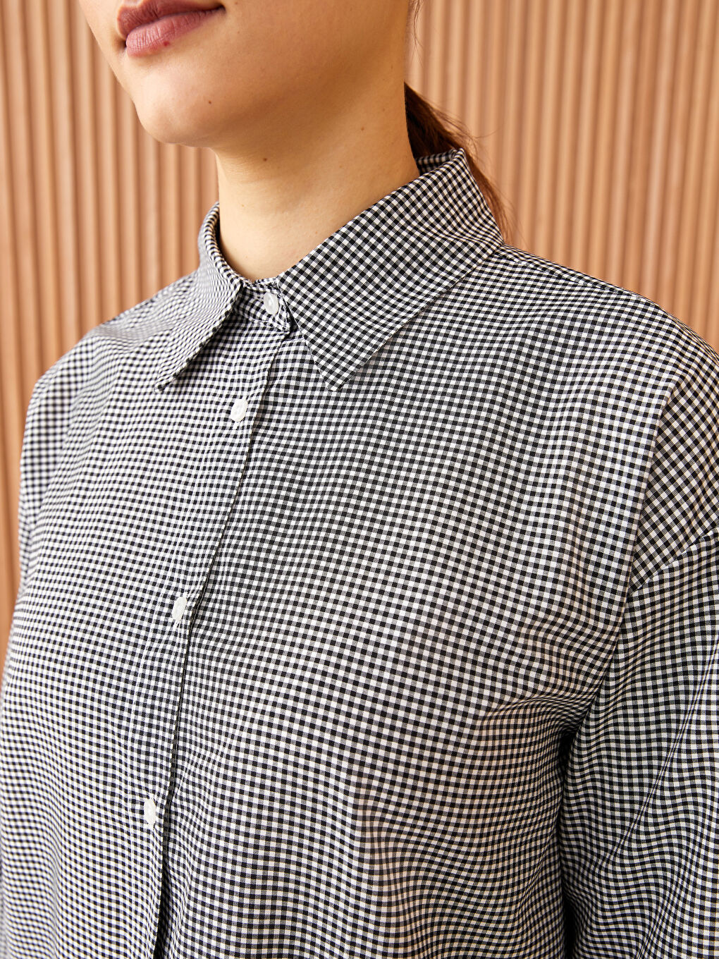 Siyah Ekose Uzun Kollu Kadın Gömlek Tunik-3