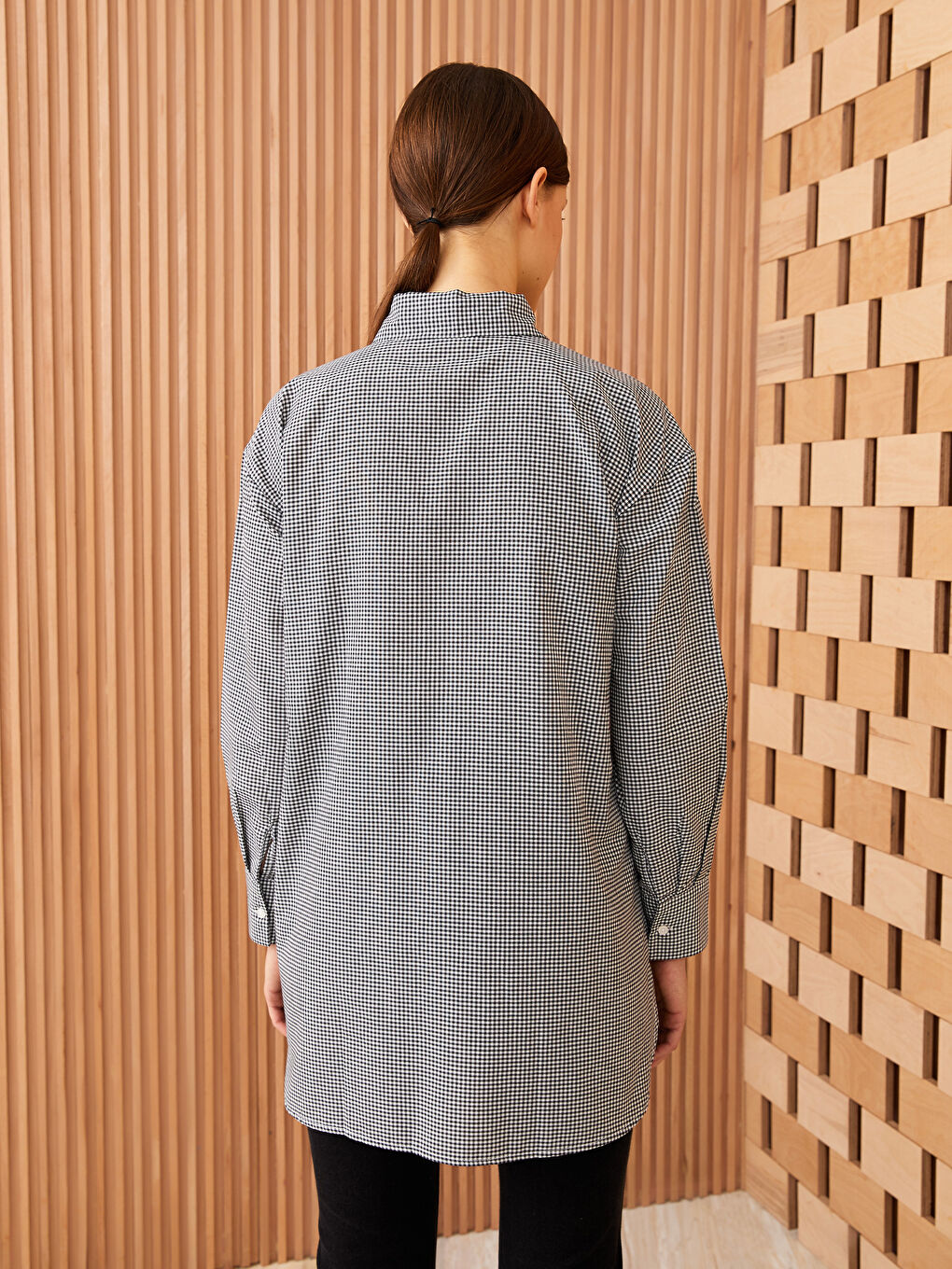 Siyah Ekose Uzun Kollu Kadın Gömlek Tunik-4