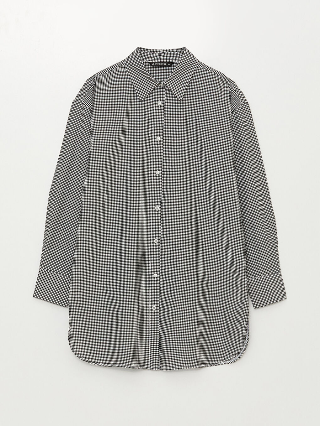 Siyah Ekose Uzun Kollu Kadın Gömlek Tunik-5