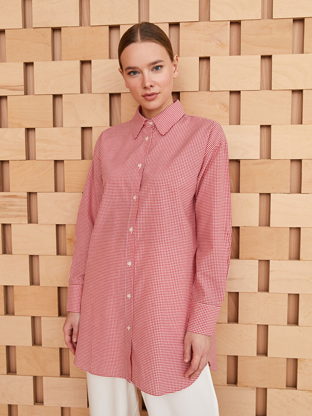 Tunique Chemise à Manches Longues Écossais pour Femmes