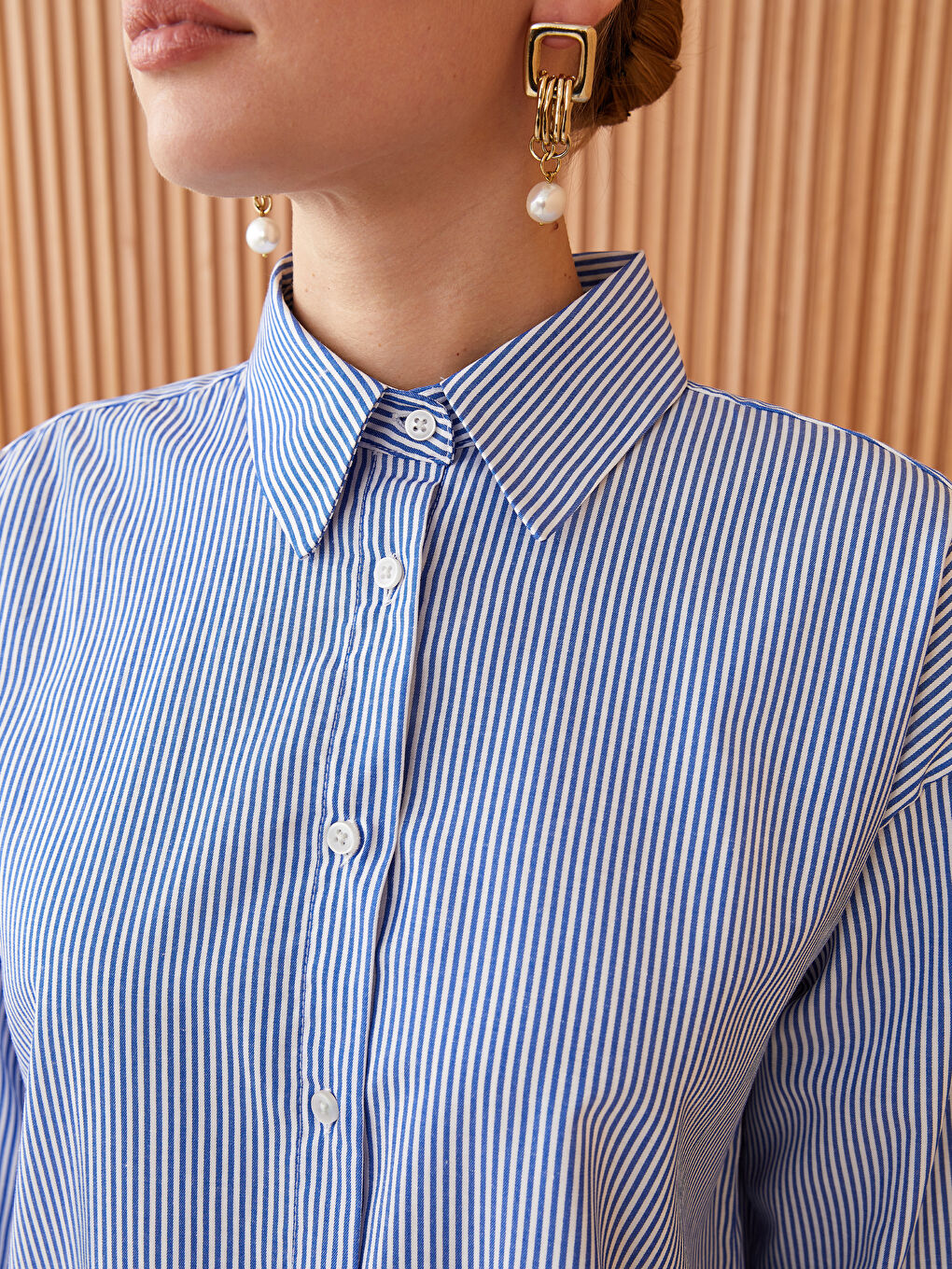 Striped Long Sleeve Poplin Women's Shirt Tunic-3