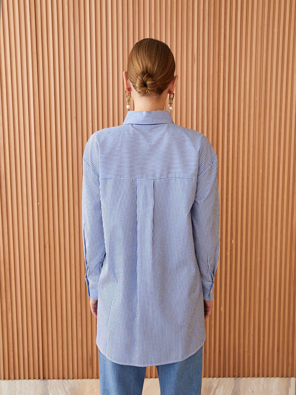 Striped Long Sleeve Poplin Women's Shirt Tunic-4