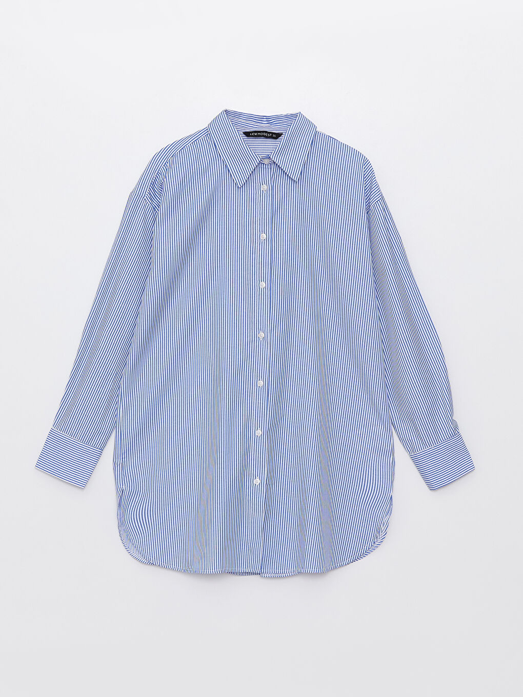 Striped Long Sleeve Poplin Women's Shirt Tunic-5