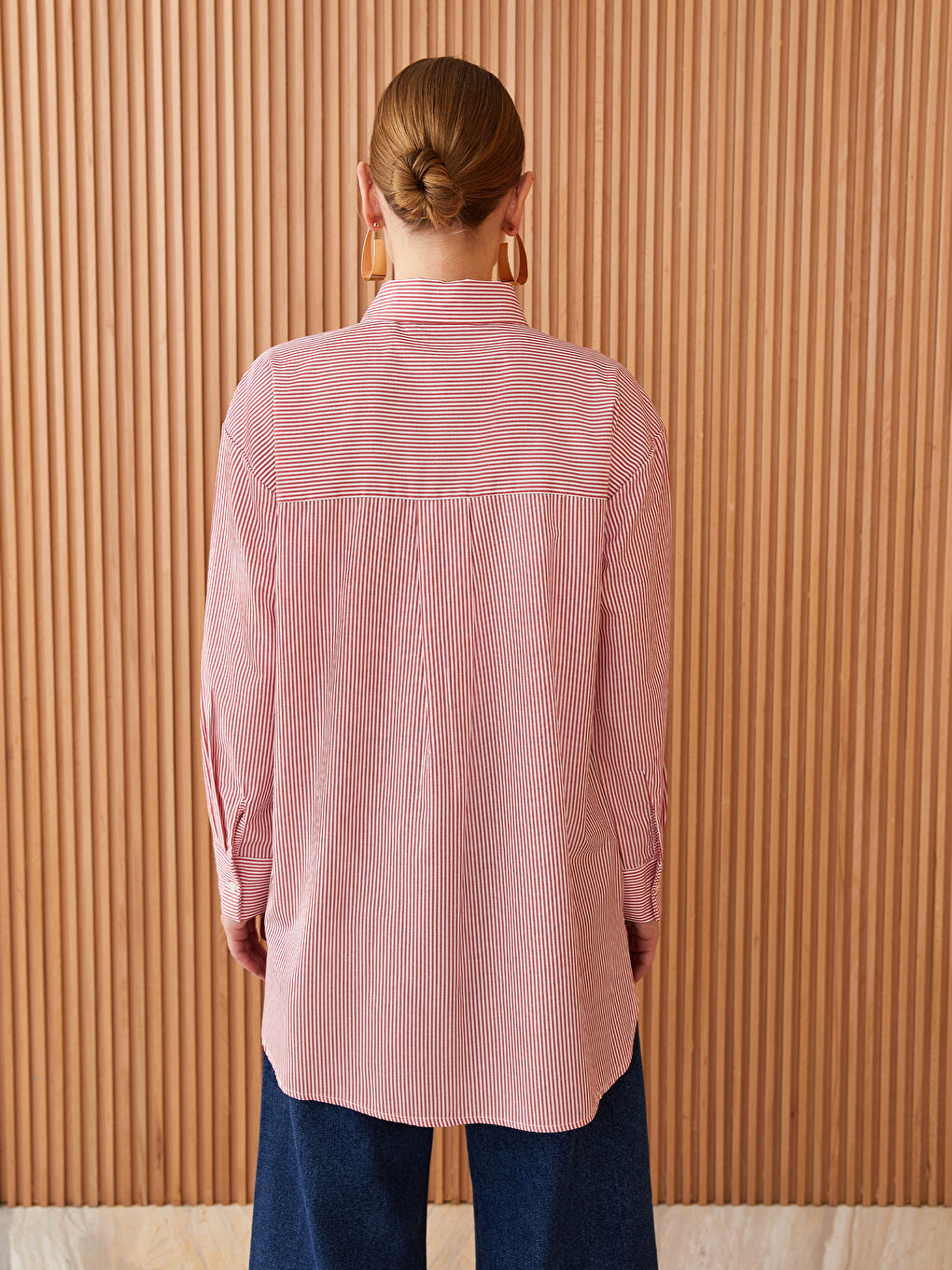 قميص تونيك مخطط كم طويل بوبلين للسيدات-4