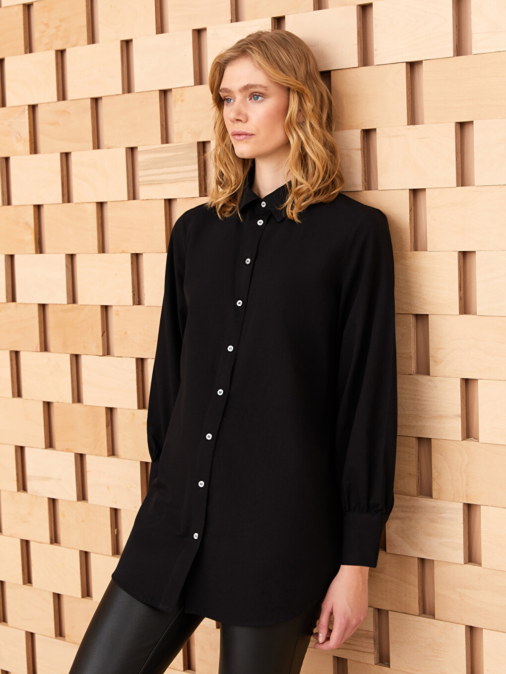 Plain Long Sleeve Women's Shirt Tunic-1
