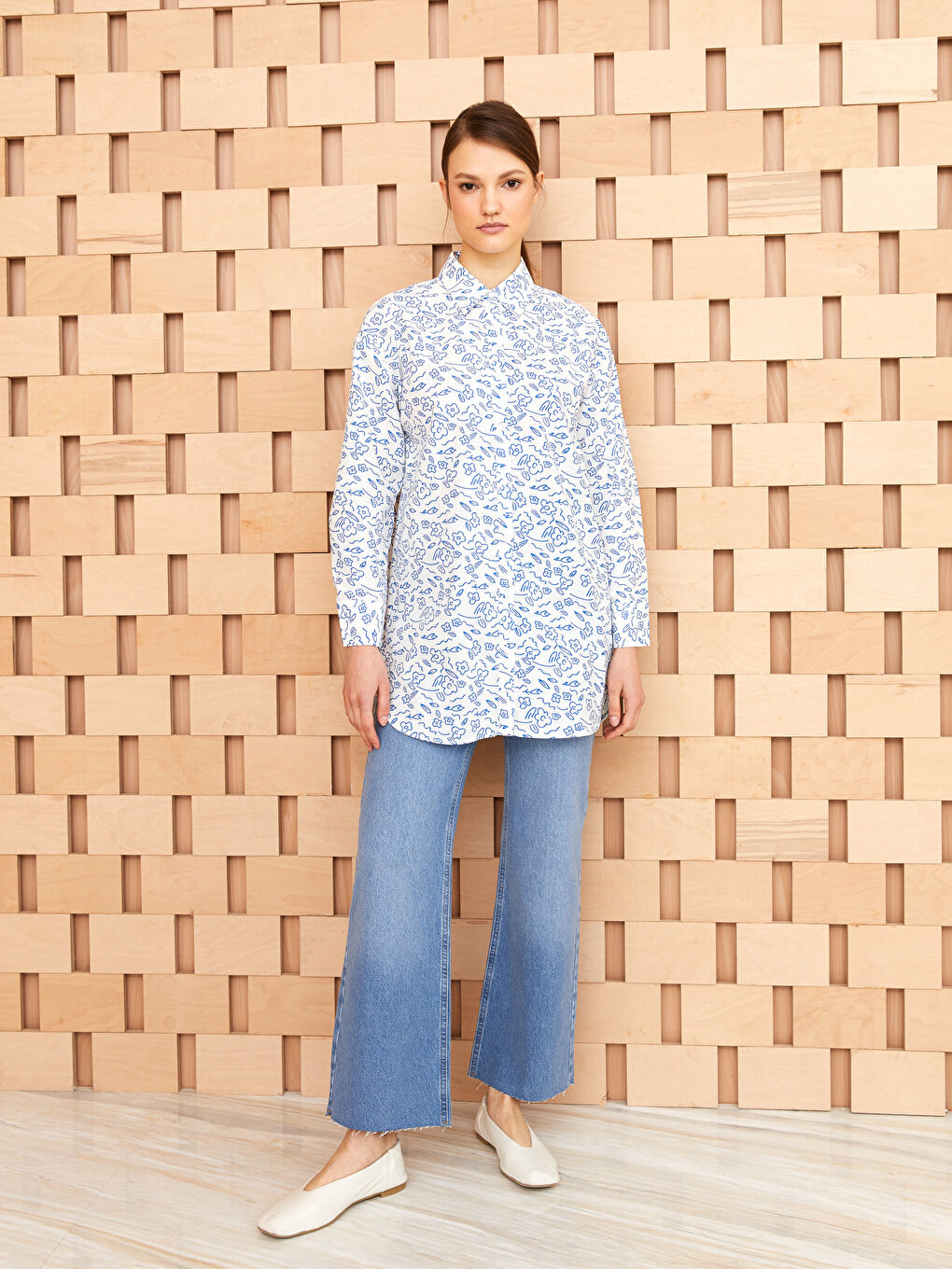 قميص تونيك بوبلين منقوش للسيدات-2