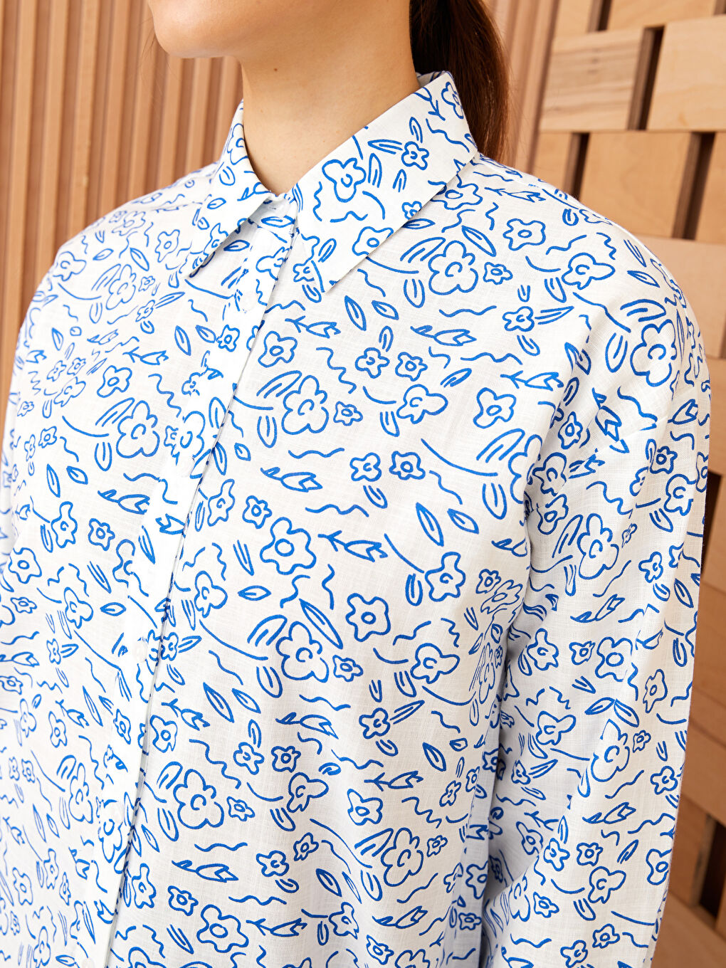 قميص تونيك بوبلين منقوش للسيدات-3