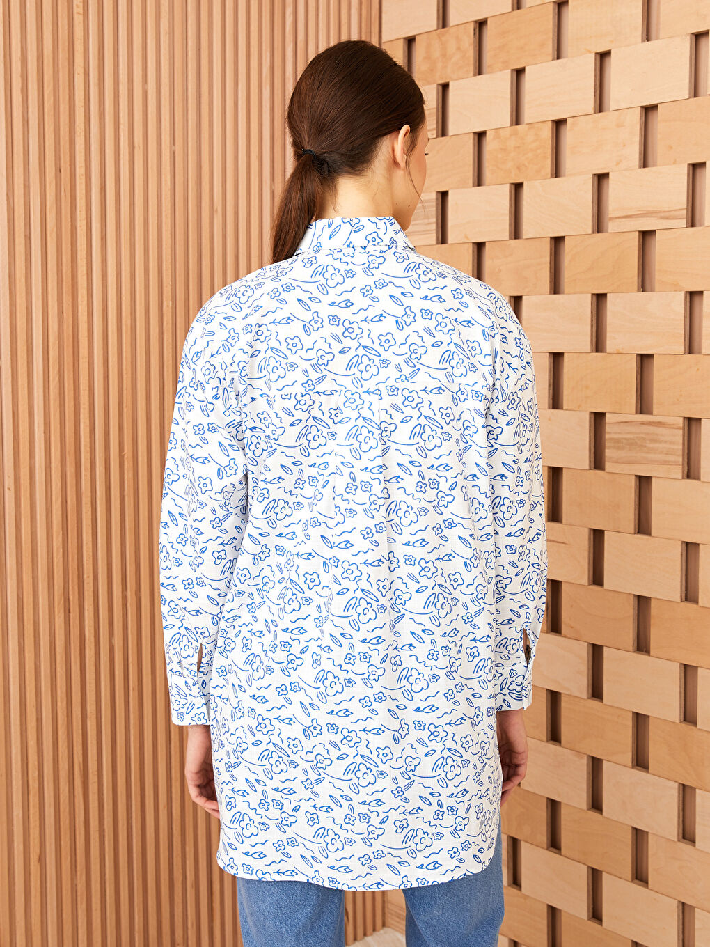 قميص تونيك بوبلين منقوش للسيدات-4