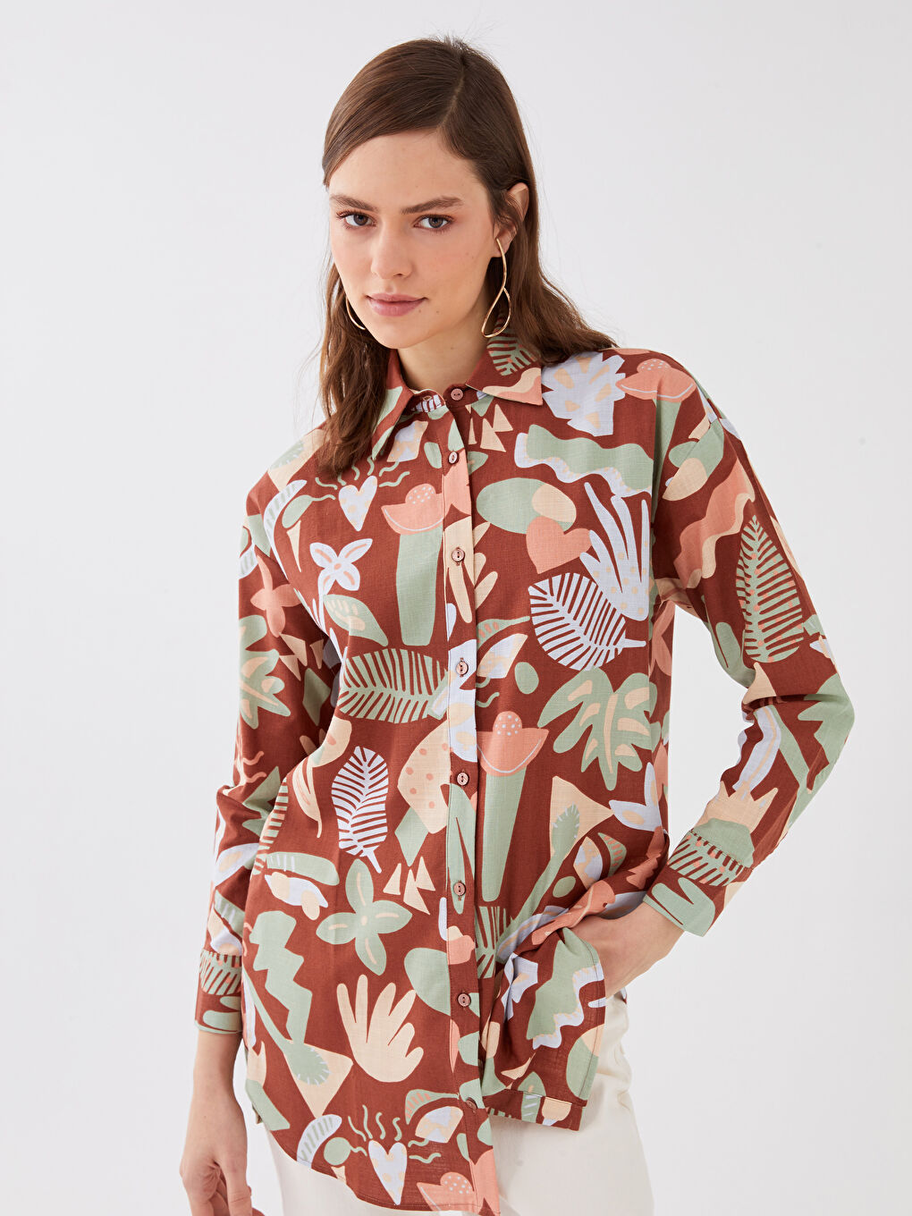 Узорчатая рубашка-туника из поплина для женщин