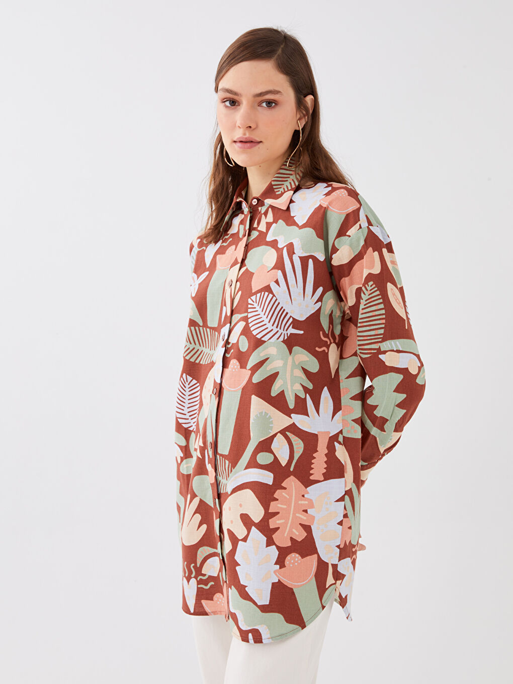 Узорчатая рубашка-туника из поплина для женщин-1