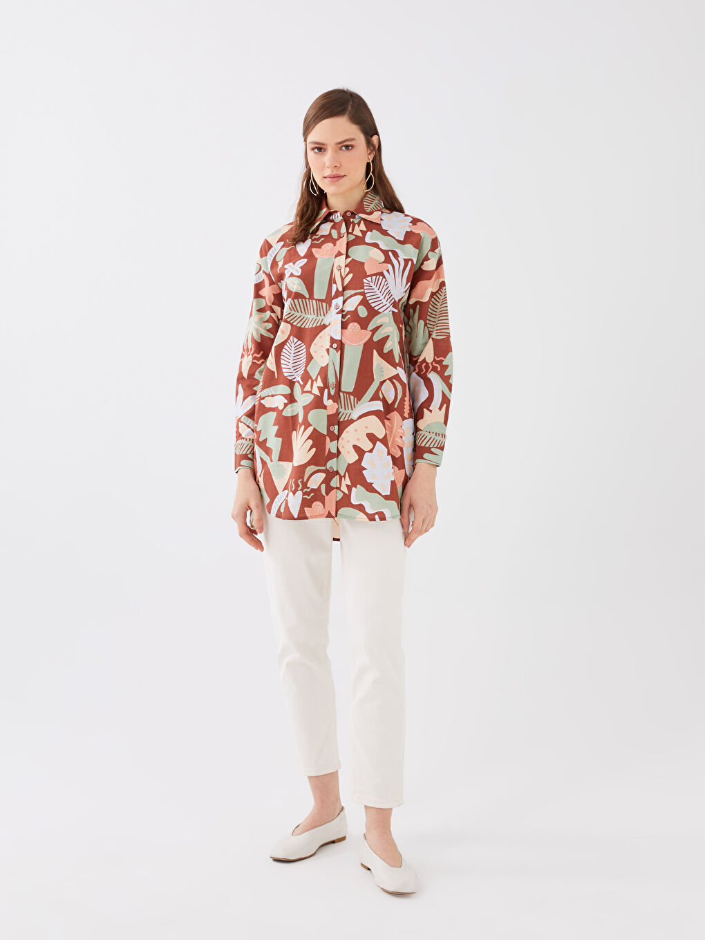 Узорчатая рубашка-туника из поплина для женщин-2