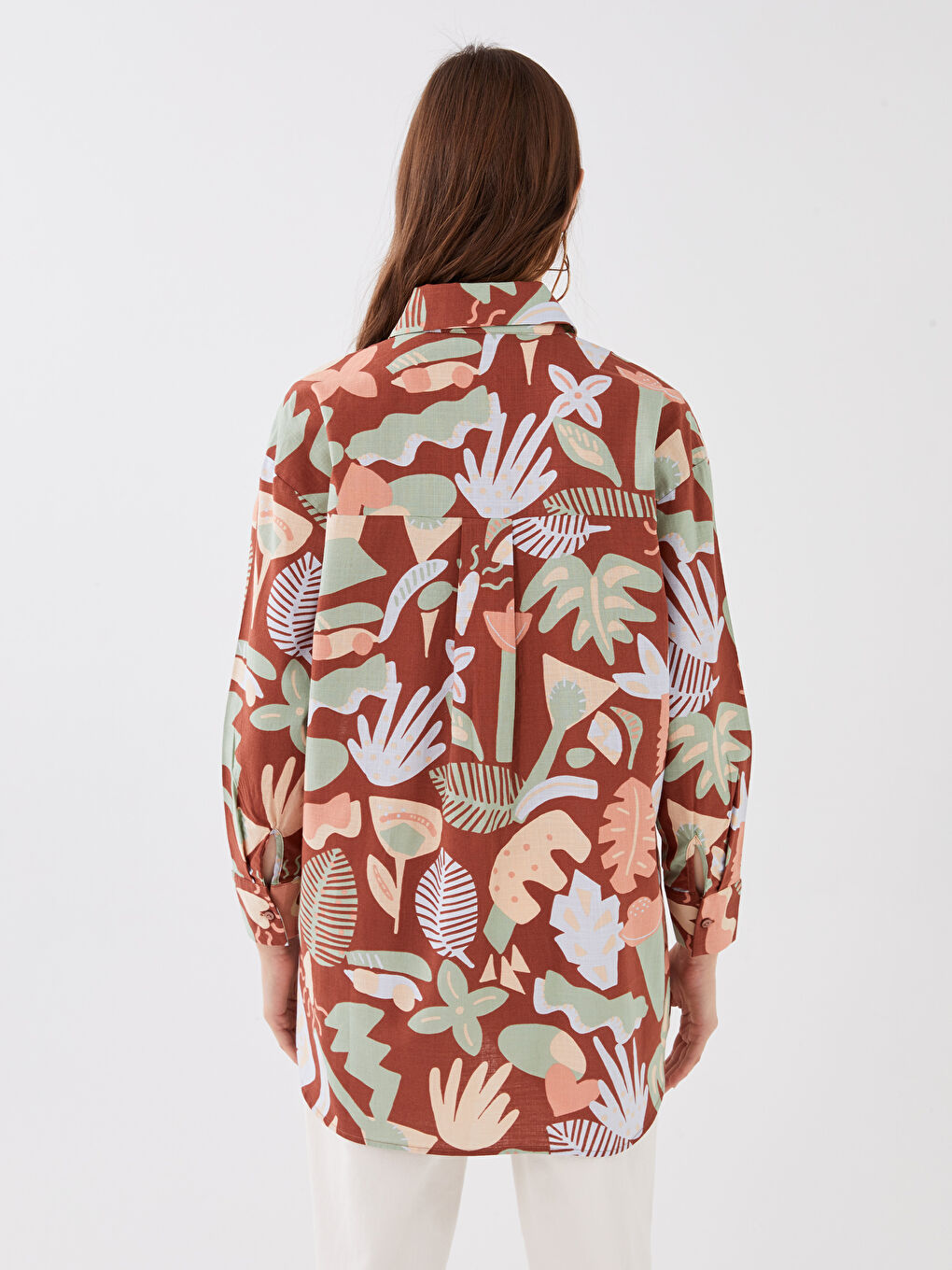 Узорчатая рубашка-туника из поплина для женщин-4