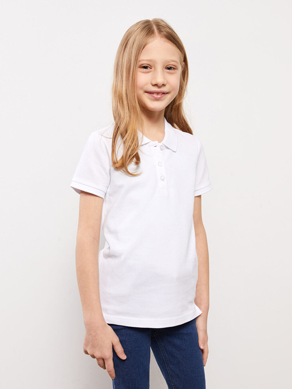 Polo Neck Basic Short Sleeve Girls' T-Shirt -S3CC73Z4-Q6K