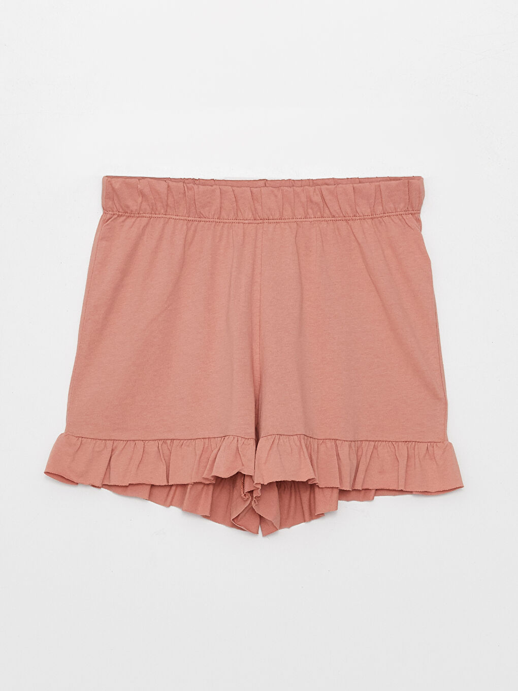 Pembe Bisiklet Yaka Düz Kısa Kollu Kadın Şortlu Pijama Takımı-7