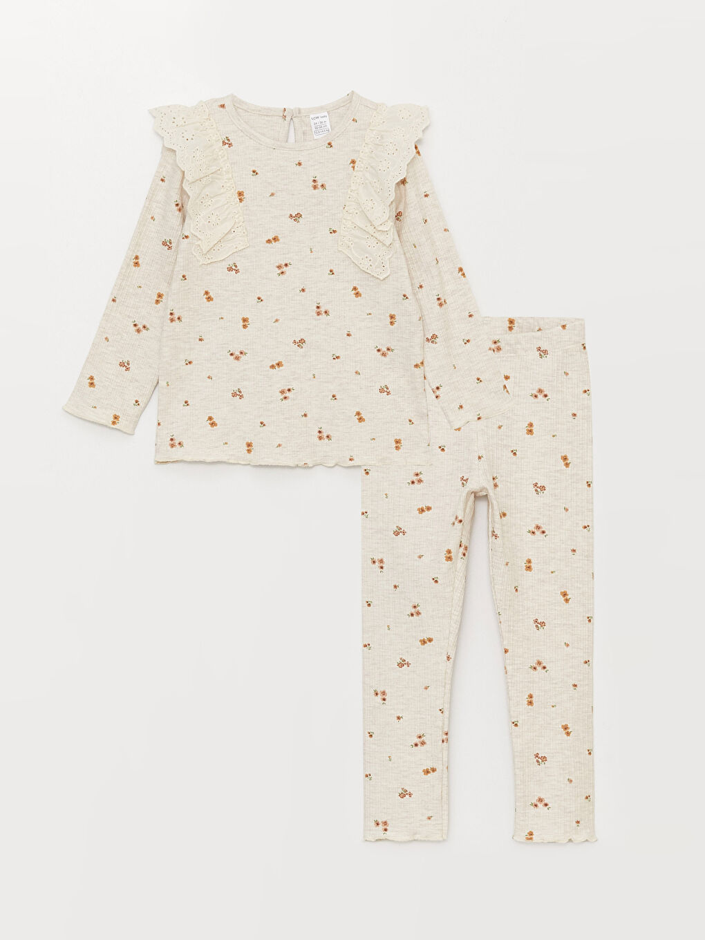 Set 2 Piese Bluză cu Guler Rotund și Mânecă Lungă cu Volane și Leggings pentru Bebeluși Fete