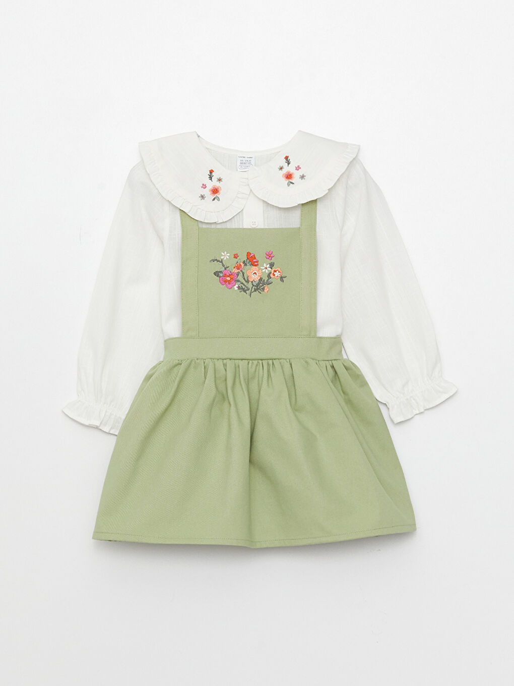Bebe Collar Long Sleeve Embroidered Baby Girl Shirt and Salopet 2-Pack Set