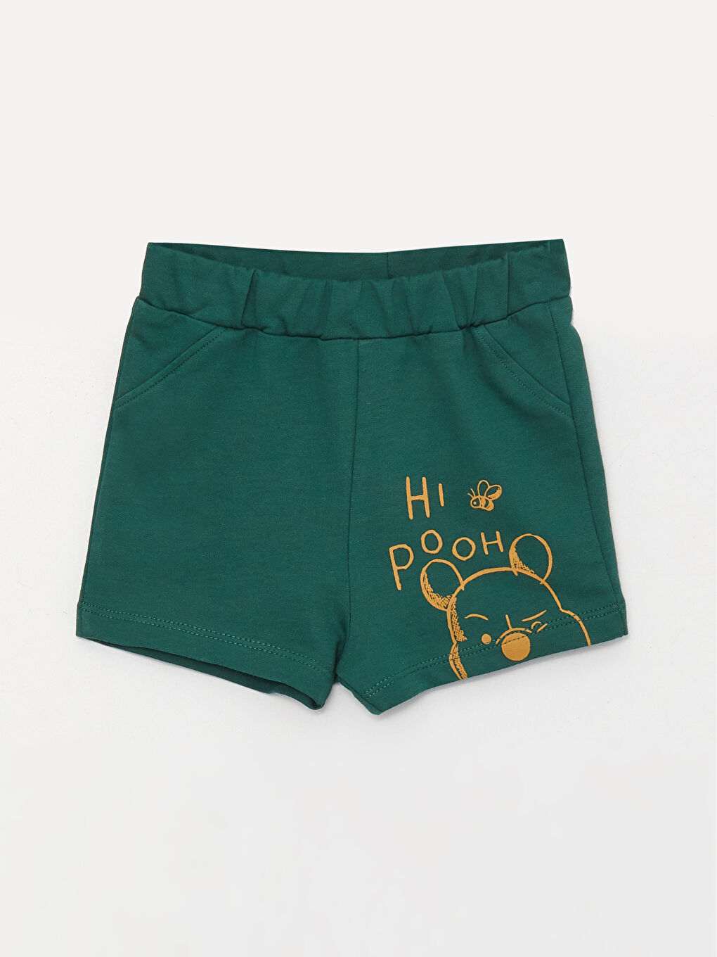 Bej Bisiklet Yaka Kısa Kollu Winnie the Pooh Baskılı Erkek Bebek Tişört ve Şort 2'li Takım-2