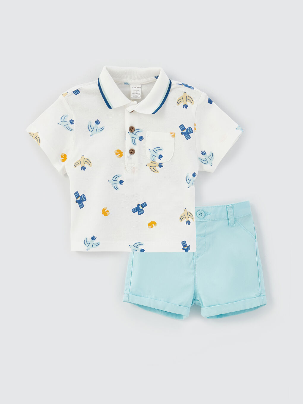 Ekru Polo Yaka Kısa Kollu Erkek Bebek Tişört ve Şort 2'li Takım