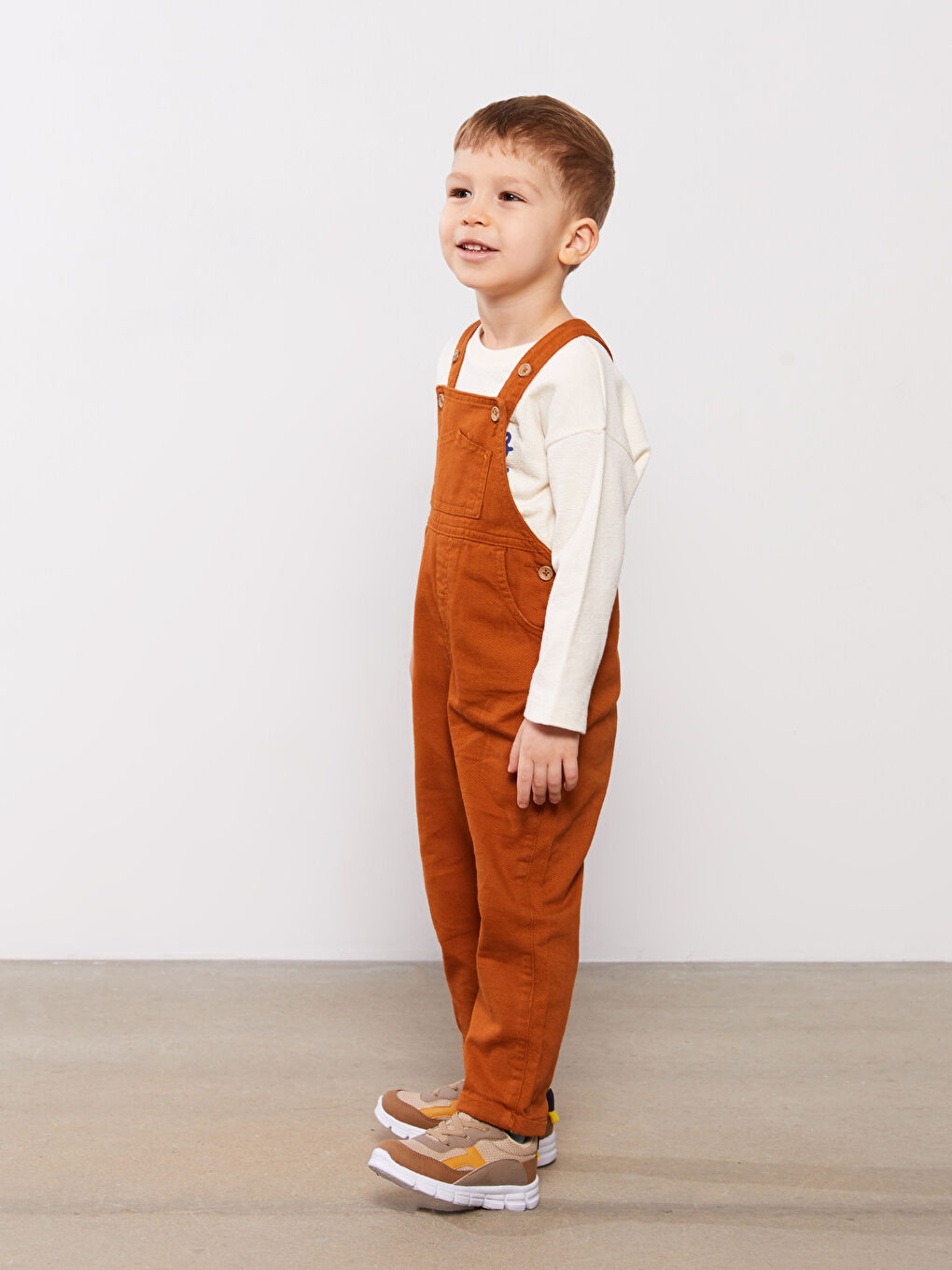 Kahverengi Kare Yaka Basic Erkek Bebek Salopet-2