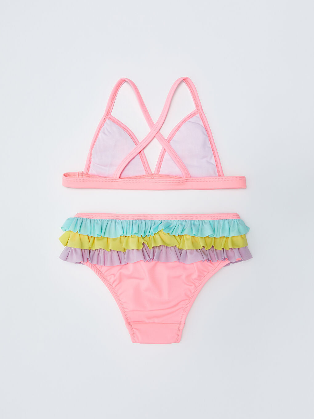 Pembe Esnek Kumaştan Kız Bebek Bikini Takımı 2'li-1