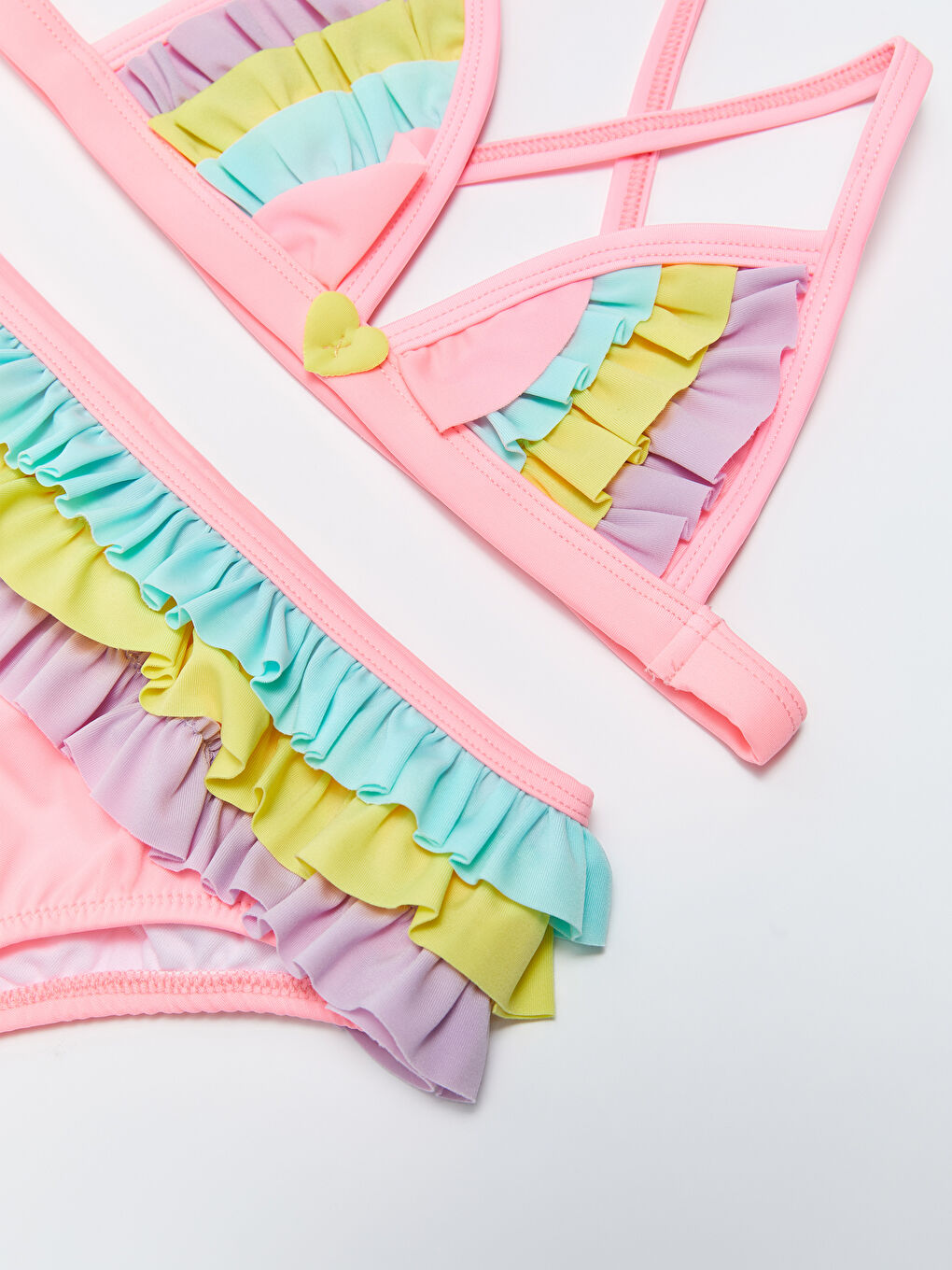 Pembe Esnek Kumaştan Kız Bebek Bikini Takımı 2'li-2