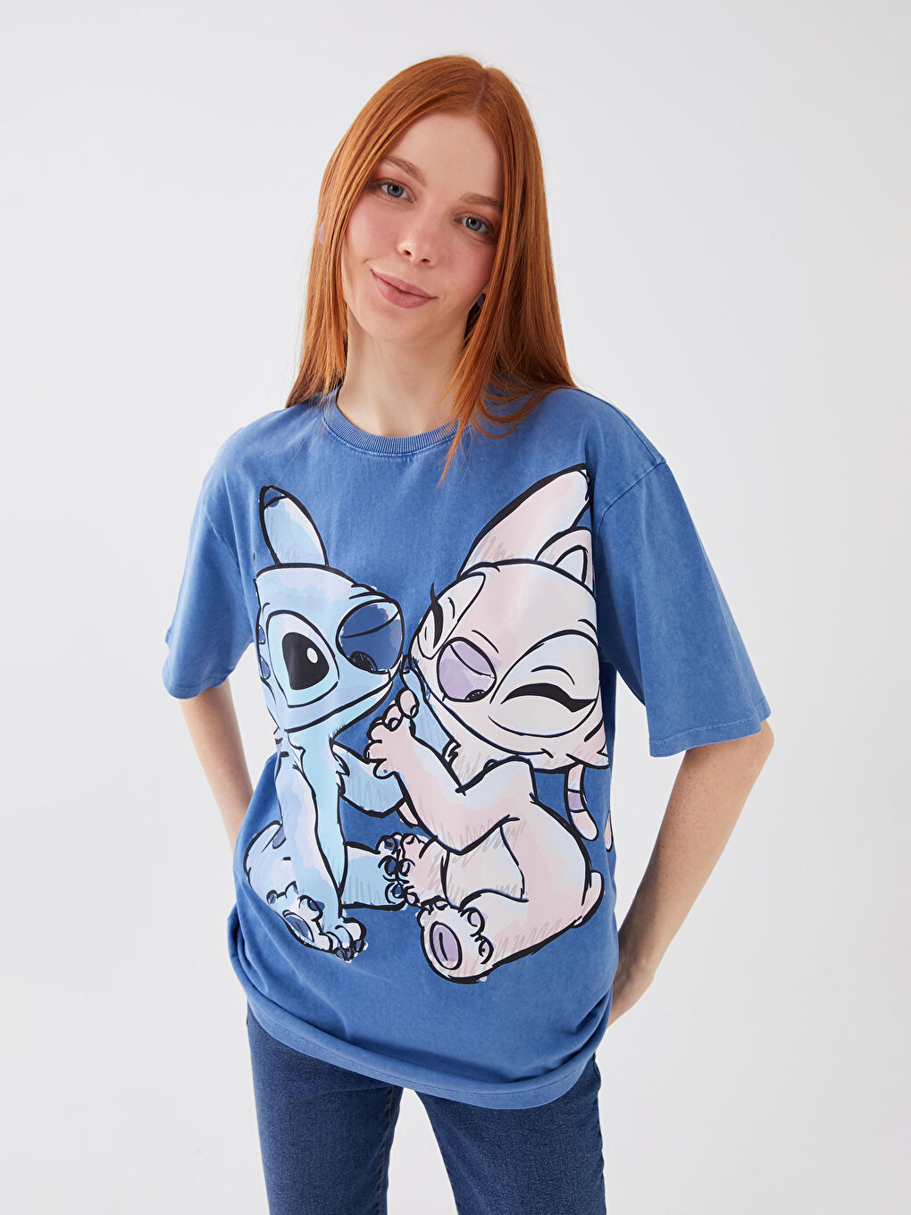 Crew Neck Lilo & Stitch Printed Short Sleeve Oversize Women's T-Shirt-1