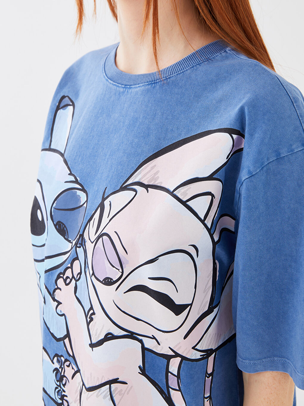 Crew Neck Lilo & Stitch Printed Short Sleeve Oversize Women's T-Shirt-3