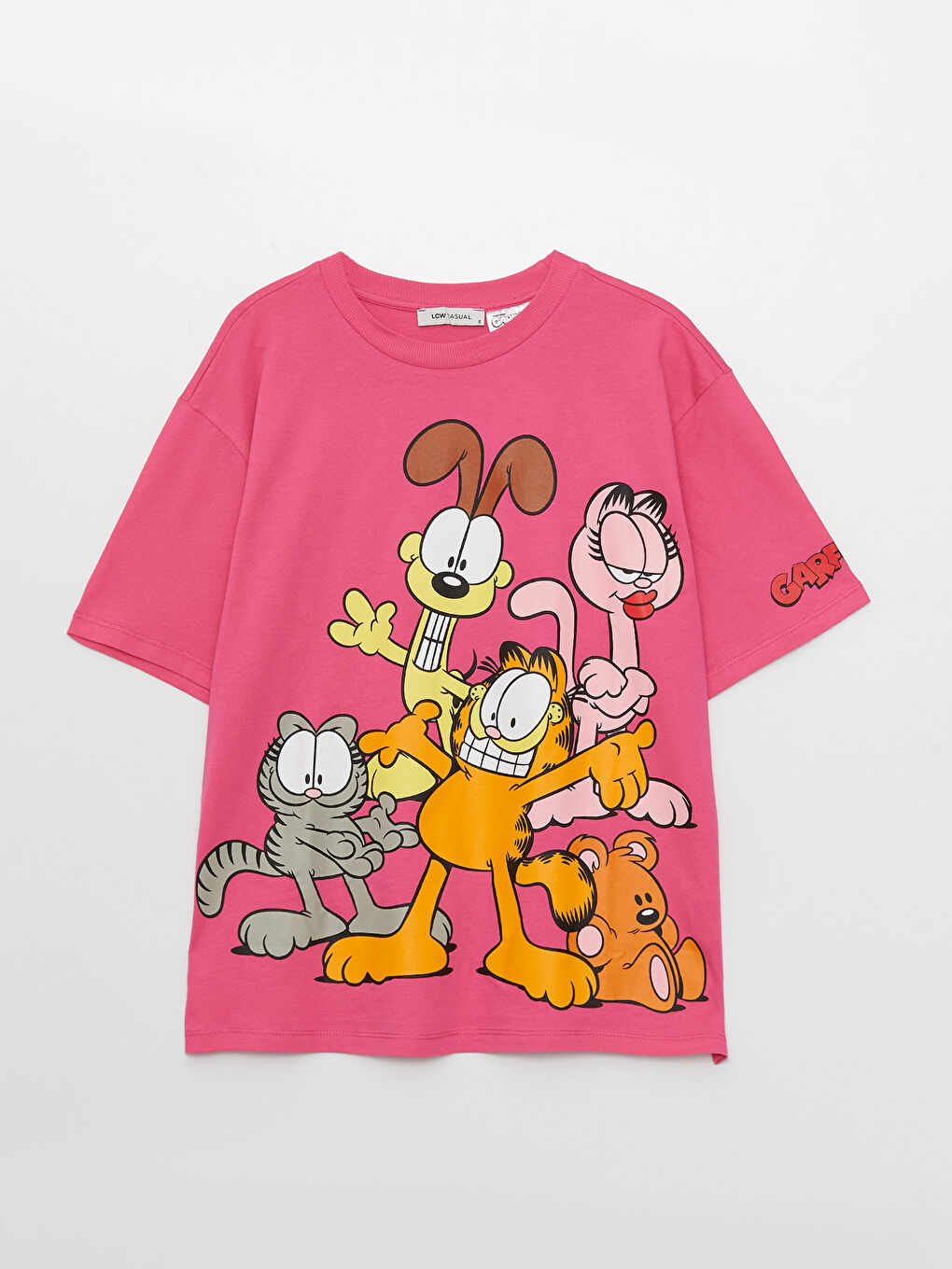 Tricou supradimensionat pentru femei cu mânecă scurtă, imprimat Garfield, guler rotund-2