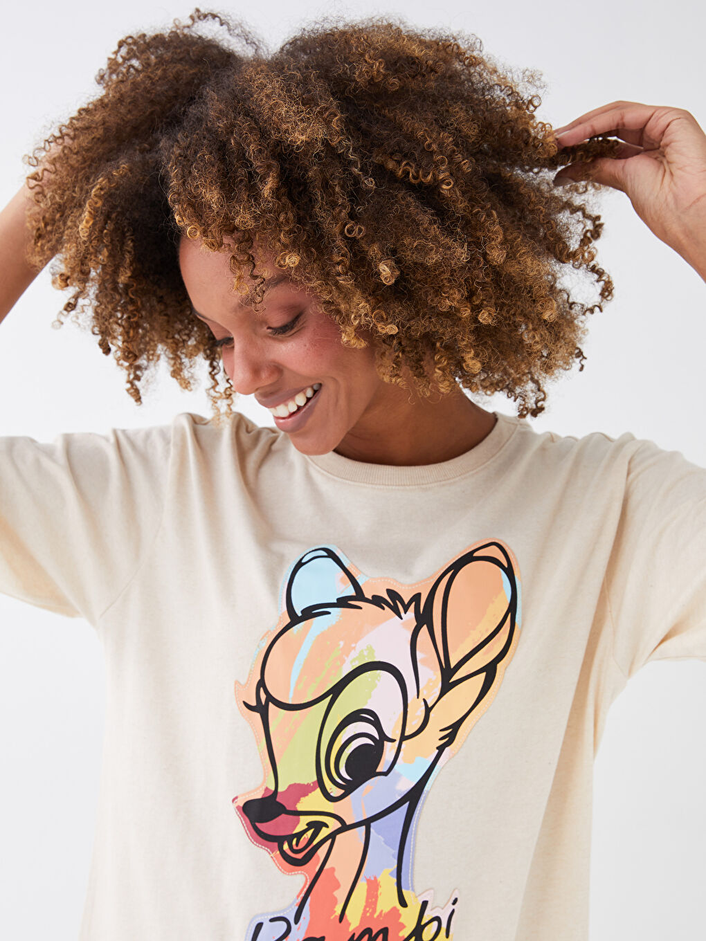 LCW Vision Crew Neck Bambi Printed Short Sleeve Women's T-Shirt -S3CD84Z8-E4S