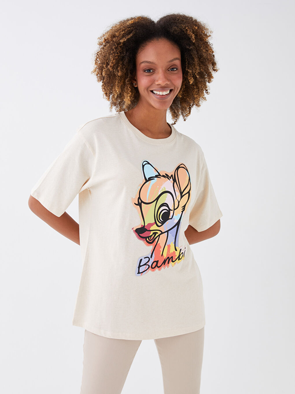 LCW Vision Crew Neck Bambi Printed Short Sleeve Women's T-Shirt -S3CD84Z8-E4S